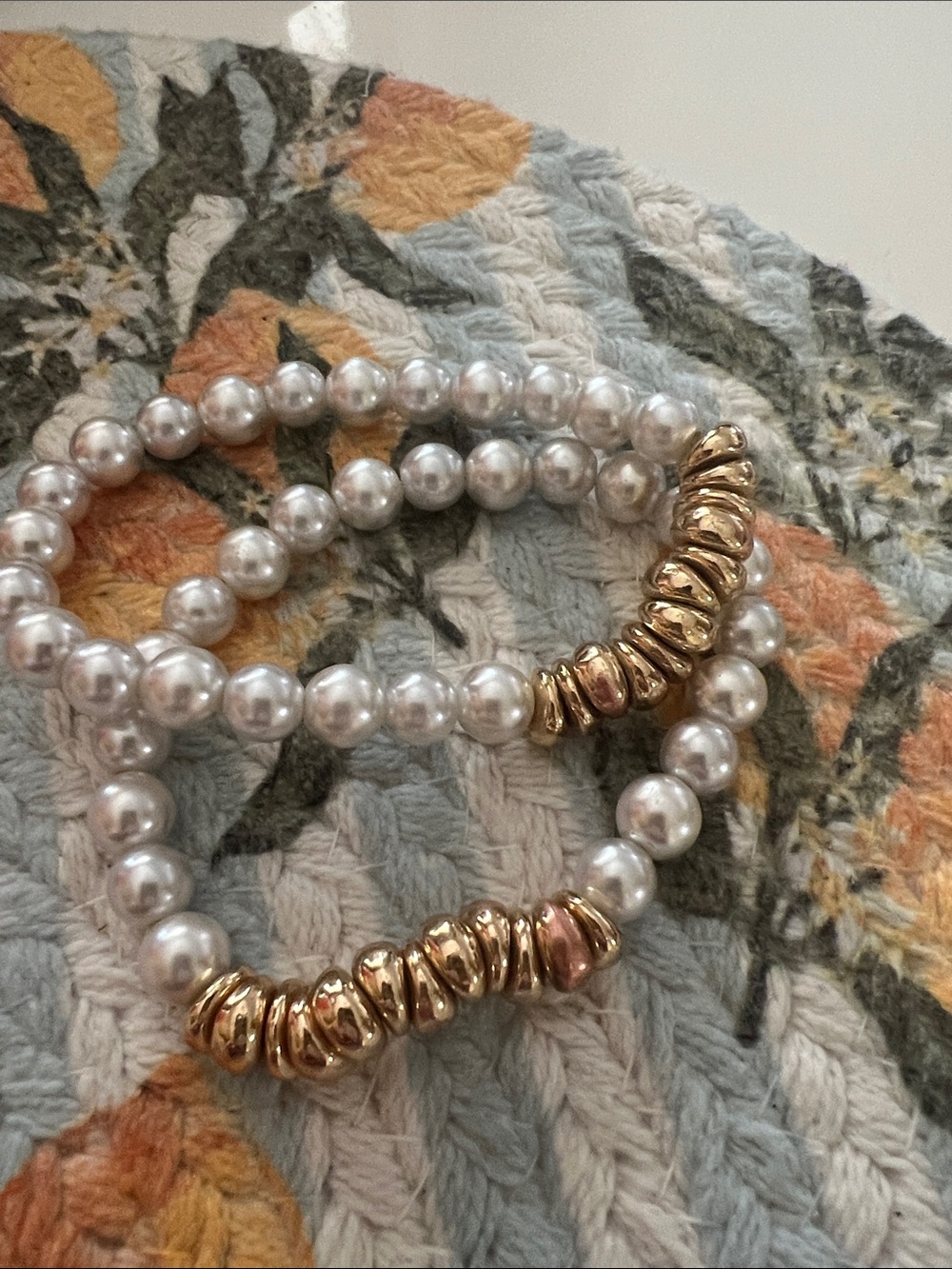 Pearl Stretch Bracelet Duo with Gold Accent Beads - Women Jewelry